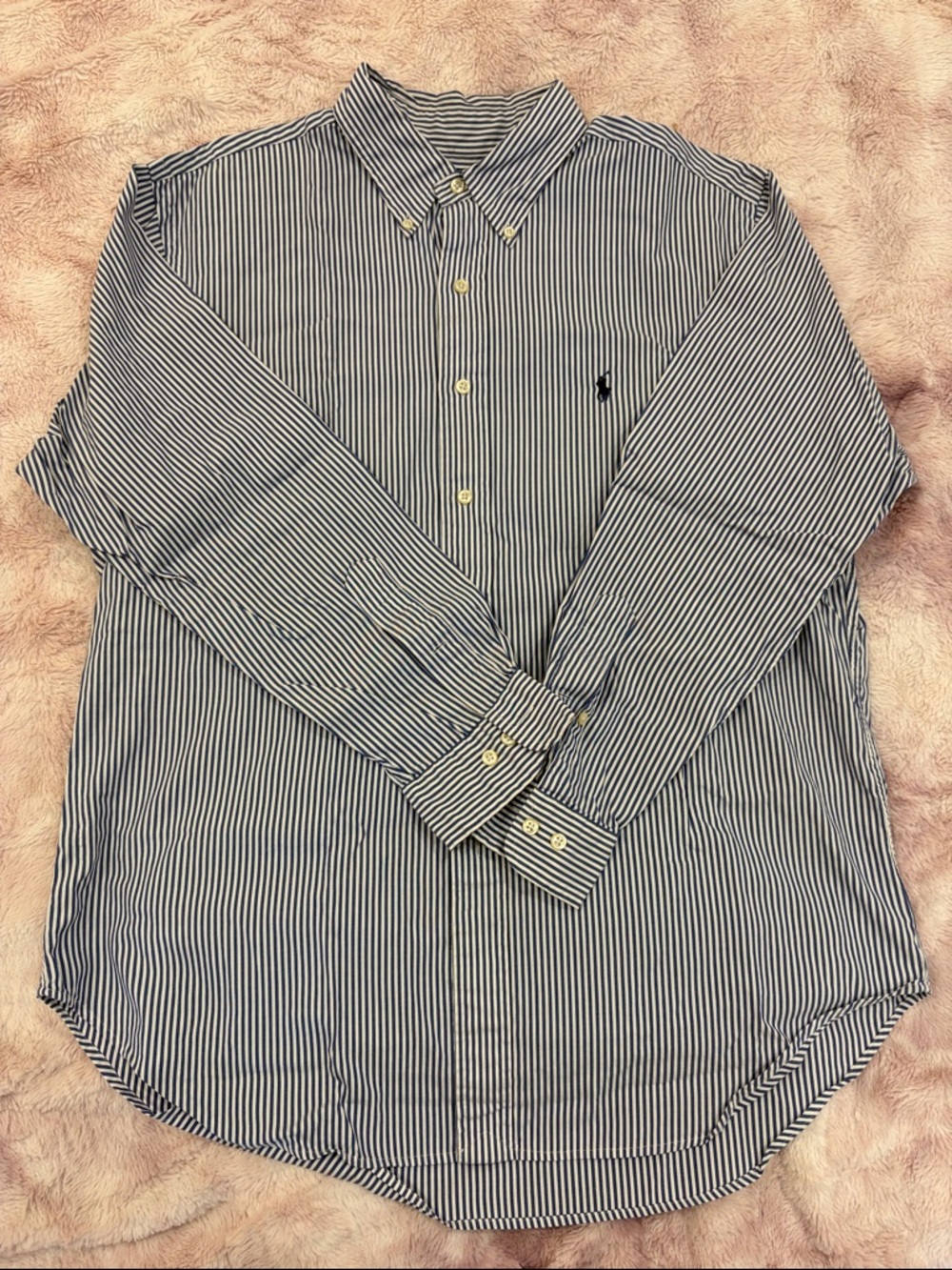 Ralph Lauren Navy and White Striped Button-Down Shirt, Classic Fit, 16 ½ 32/33